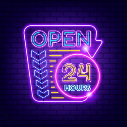 Retro Open 24 Hours Neon Sign - Bottle Openers Now