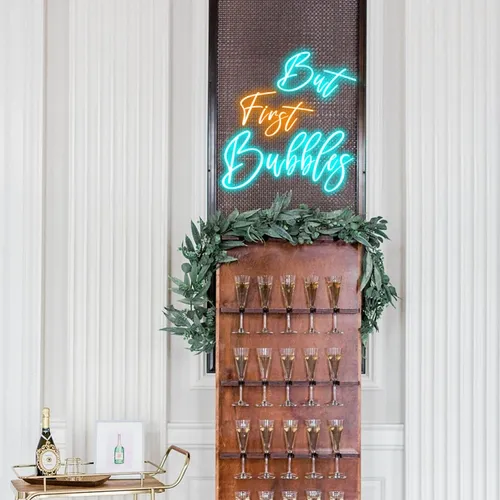 But First Bubbles Wedding Party Neon Sign - Bottle Openers Now