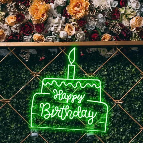 Happy Birthday Text in Big Cake Neon Sign - Bottle Openers Now