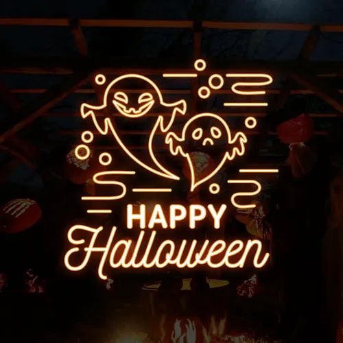 Happy Halloween Two Ghosts Neon Sign - Bottle Openers Now