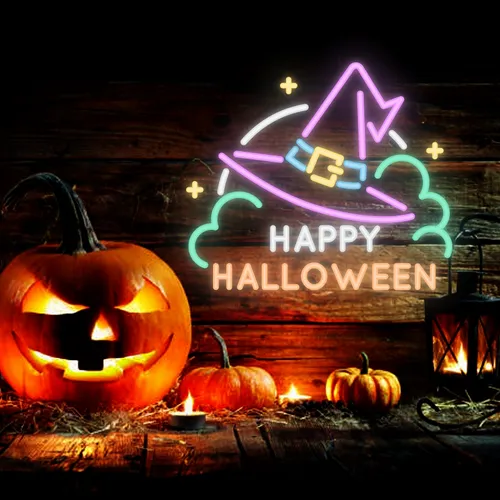Happy Halloween Hat Neon Sign - Bottle Openers Now