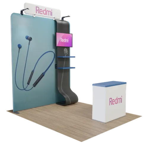 Custom Media Display with TV Stand Tension Fabric 8' x 8' - Bottle Openers Now