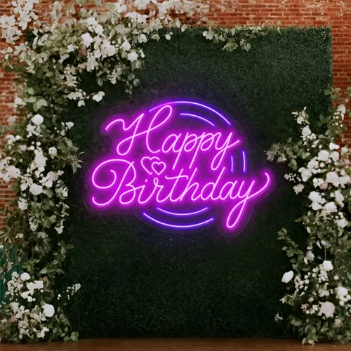 Happy Birthday Purplish Neon Sign - Bottle Openers Now