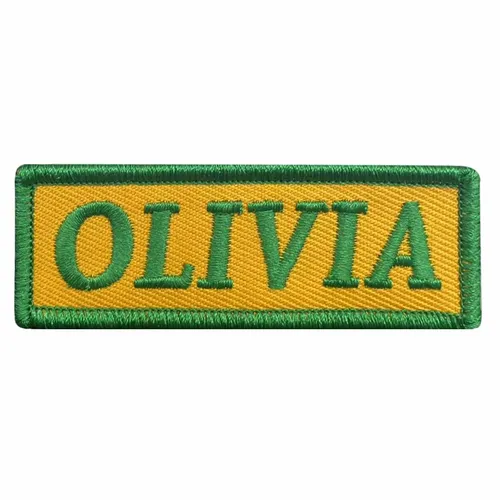Green and Yellow Olivia Name Patch - Bottle Openers Now
