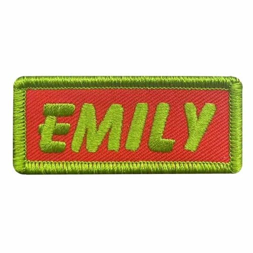 Lime Green and Red Emily Name Patch - Bottle Openers Now