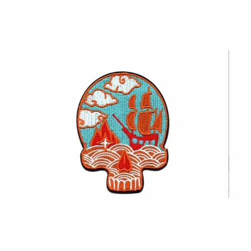 Blue and Orange Pirate Mural Skull Patch - Bottle Openers Now