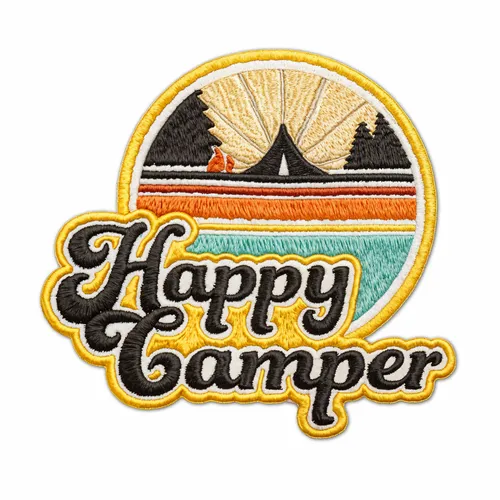 Round Happy Camper Iron On Patch - Bottle Openers Now