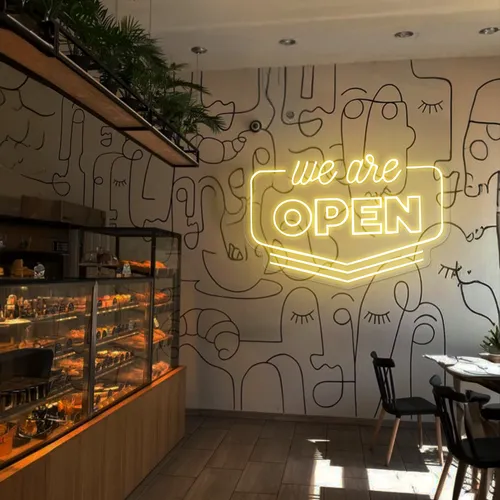 Vibrant Open Neon Sign - Bottle Openers Now