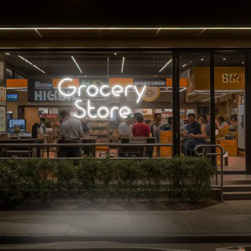 Grocery Store Window Neon Sign - Bottle Openers Now