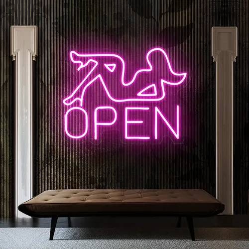 Open With Pin-Up Neon Sign - Bottle Openers Now
