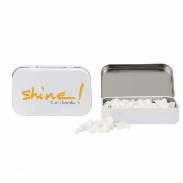 Rectangular Tin with Ribbon Shaped Mints - Bottle Openers Now