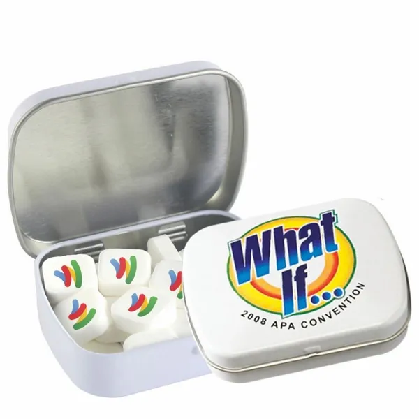 Domed Tin - Imprinted Square Mints - Bottle Openers Now