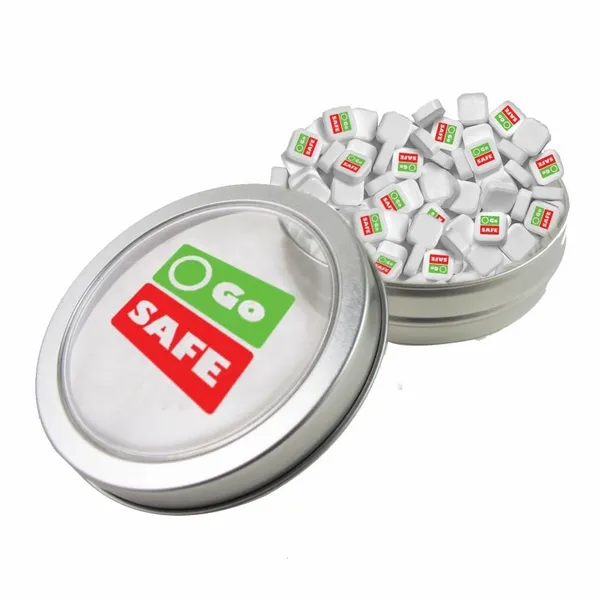 Small Top View Tin - Imprinted Square Mints - Bottle Openers Now
