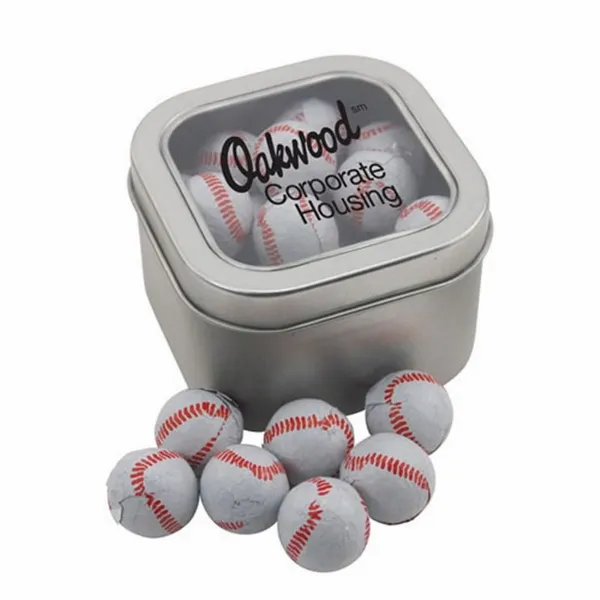 Window Tin with Chocolate Baseballs - SBF2700 - Bottle Openers Now
