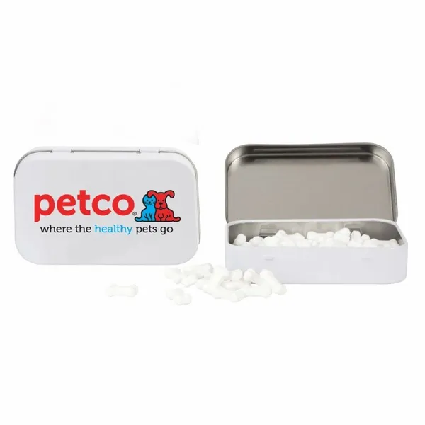 Rectangular Tin with Bone Shaped Mints - Bottle Openers Now