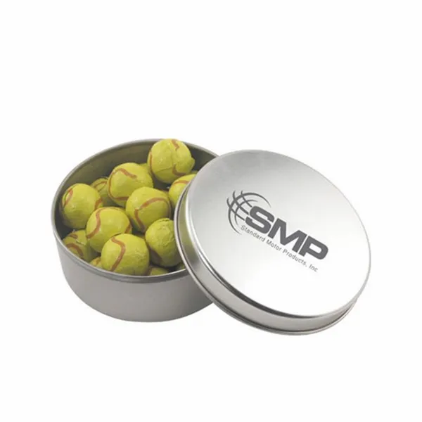 Round Tin with Chocolate Tennis Balls - SBF3000 - Bottle Openers Now