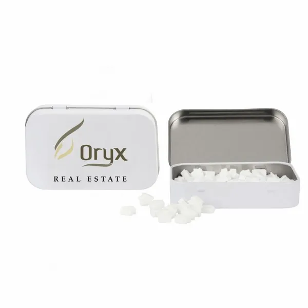 Rectangular Tin with House Shaped Mints - Bottle Openers Now
