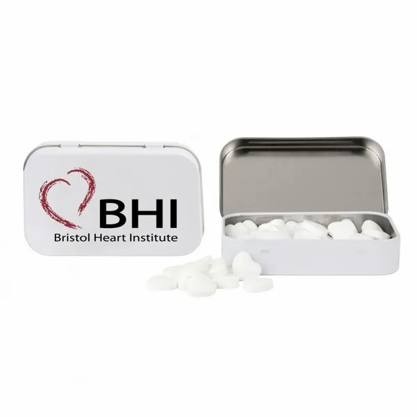 Rectangular Tin with Heart Shaped Mints - Bottle Openers Now