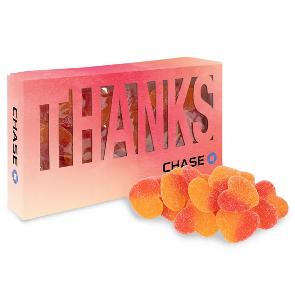 Thanks Die Cut Box with Sour Peachy Hearts - Bottle Openers Now