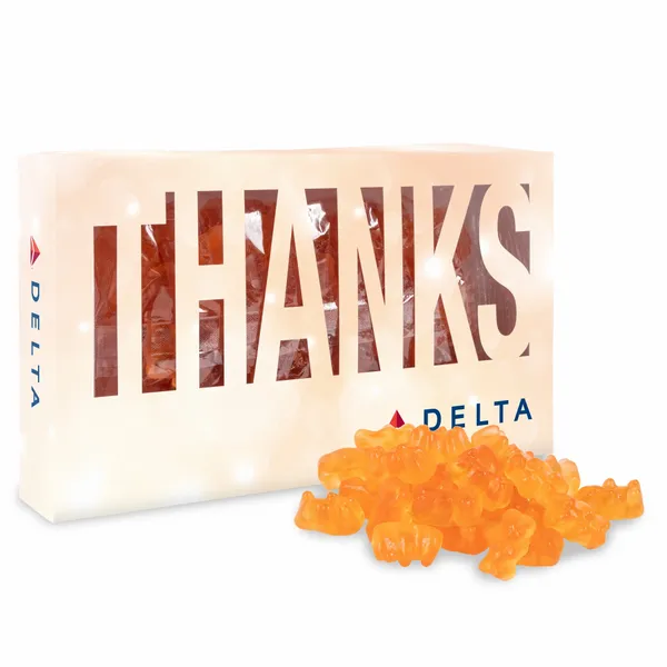 Thanks Die Cut Box with Champagne Gummy Bears - Bottle Openers Now