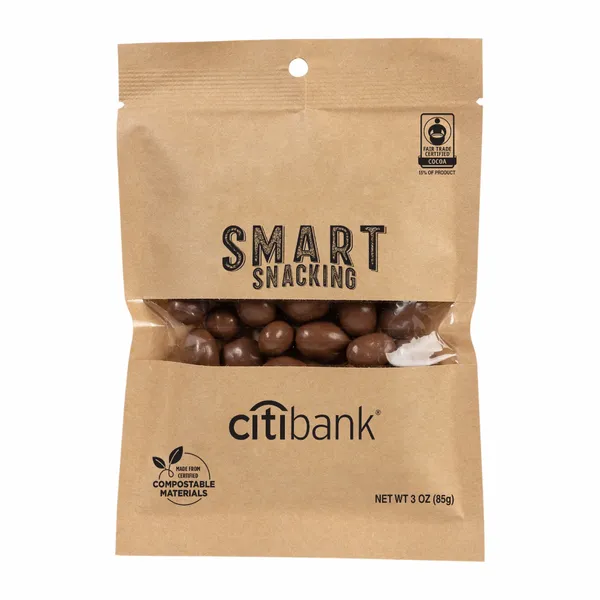 FairTrade Milk Chocolate Raisins in Compostable Kraft Pouch - Bottle Openers Now