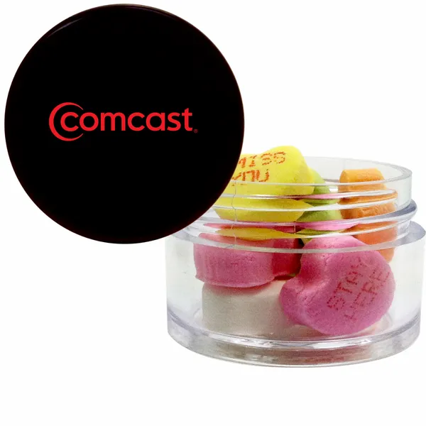 Twist top container filled with Conversation Hearts - Bottle Openers Now