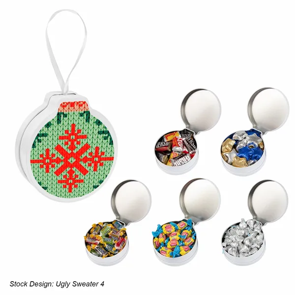 Full Color Ornament Tin With Candy - Bottle Openers Now